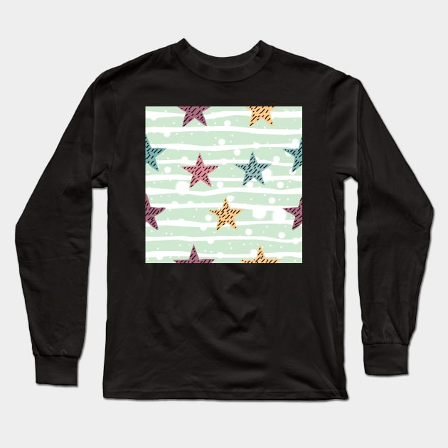 Star Pattern Long Sleeve T-Shirt by Kristina Stellar Scandinavian Land